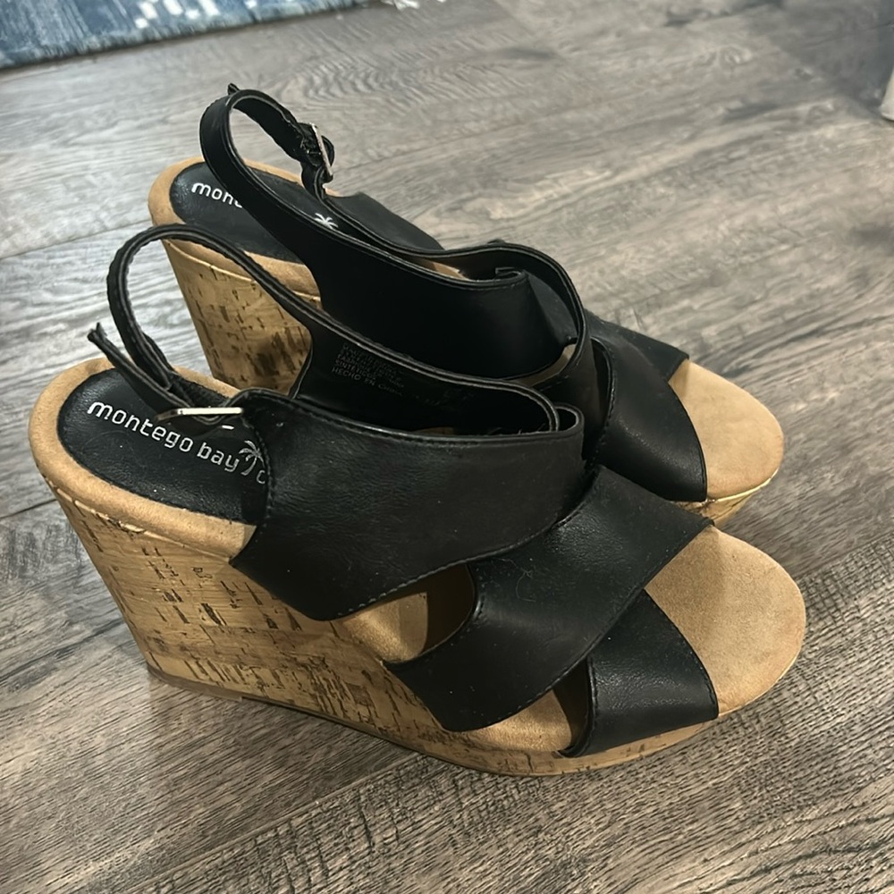 Montego Bay Black Strappy Wedges